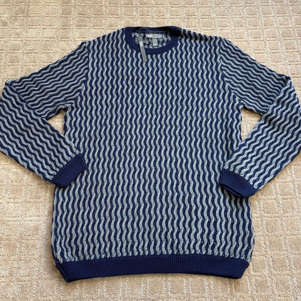 ASOS Textured Sweater Mens Large Navy Gray Casual Wavy Knit Relaxed NWT